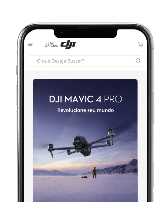 Celular com o site oficial da LOJA DJI aberta no navegador.
